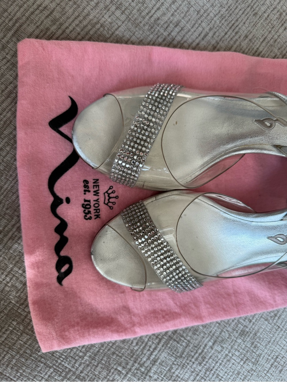 Nina Silver Rhinestone Open-Toe Heels - Picture 2 of 5